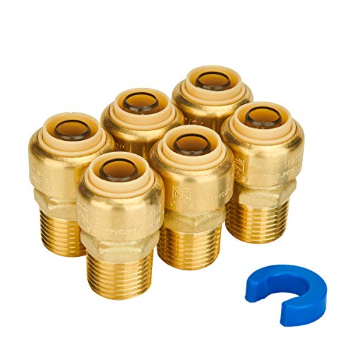 SUNGATOR 6-Pack Male Adapter 1/2 Inch by 1/2 Inch, Straight Connector Plumbing Fitting, Push Fit PEX Fittings with Disconnect Clip, Push-to-Connect Copper, CPVC, No Lead Brass Pipe Fittings - Image 1