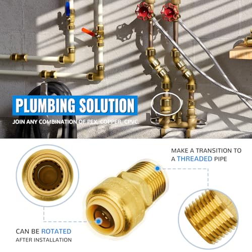 SUNGATOR 6-Pack Male Adapter 1/2 Inch by 1/2 Inch, Straight Connector Plumbing Fitting, Push Fit PEX Fittings with Disconnect Clip, Push-to-Connect Copper, CPVC, No Lead Brass Pipe Fittings - Image 4