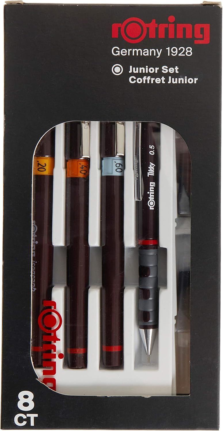 Rotring Isograph Junior Set 3X Technical Pens (0.20mm, 0.40mm, 0.60mm) + Accessories - Image 1