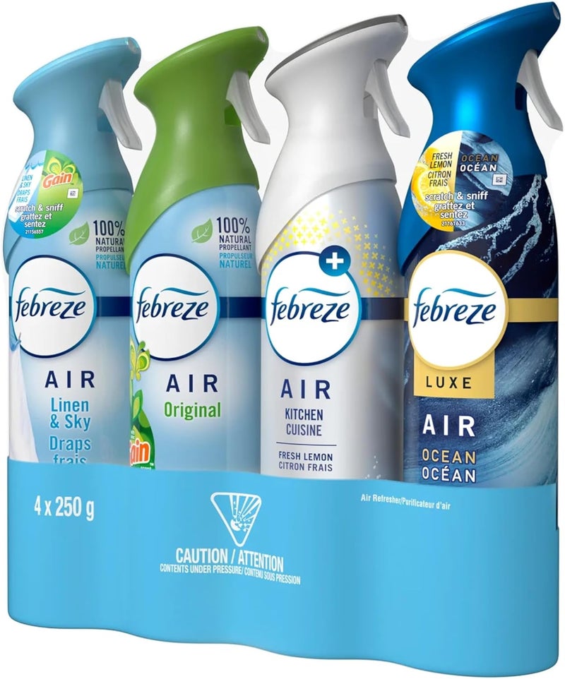 Febreze Air Freshener Variety Pack - 4 x 250g (Linen & Sky, Original Gain, Fresh Lemon, Ocean) - Image 2
