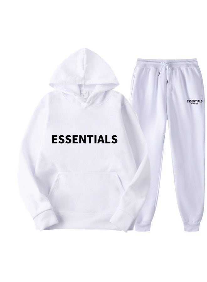 إيسنشالز سترة هودى غير محددة الجنس مع بنطلون رياضي - مجموعة فضفاضة وعصرية مع طباعة حروف - Image 1