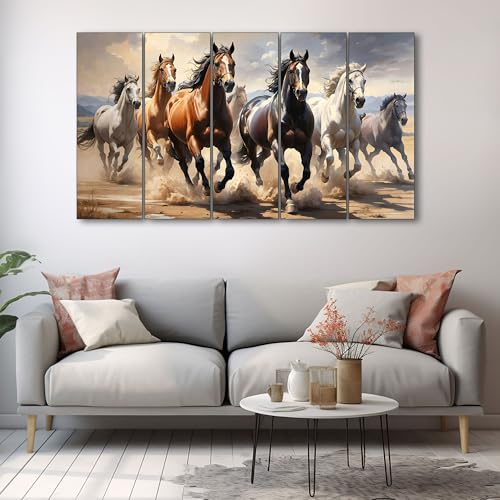 The Castle Decor 7 Horses Wall Painting for Living Room Big Size - 7 Running Horses Painting Vastu for Bedroom, Office, Hotel - Wall Decor Digital Painting Wooden Framed for Gifting (27x48 inch) - Image 3