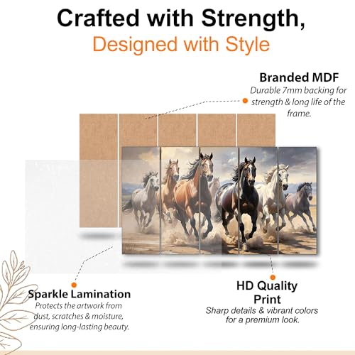 The Castle Decor 7 Horses Wall Painting for Living Room Big Size - 7 Running Horses Painting Vastu for Bedroom, Office, Hotel - Wall Decor Digital Painting Wooden Framed for Gifting (27x48 inch) - Image 4