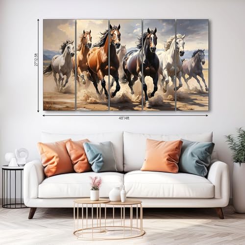 The Castle Decor 7 Horses Wall Painting for Living Room Big Size - 7 Running Horses Painting Vastu for Bedroom, Office, Hotel - Wall Decor Digital Painting Wooden Framed for Gifting (27x48 inch) - Image 2