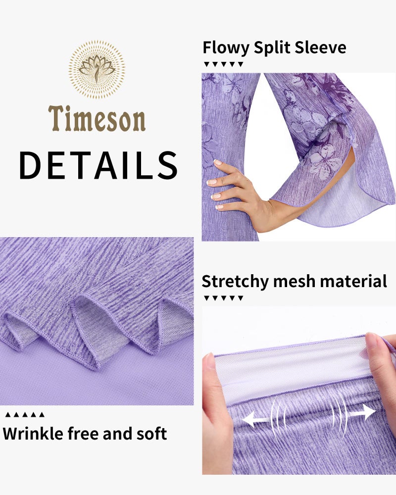 Timeson Womens Blouses and Tops Dressy,3/4 Sleeve Tunic Tops for Women Floral Ladies Tops Dressy Casual Loose Fit V Neck Business Attire Long Shirts for Leggings Office Work Clothes Multi- Violet L - Image 5