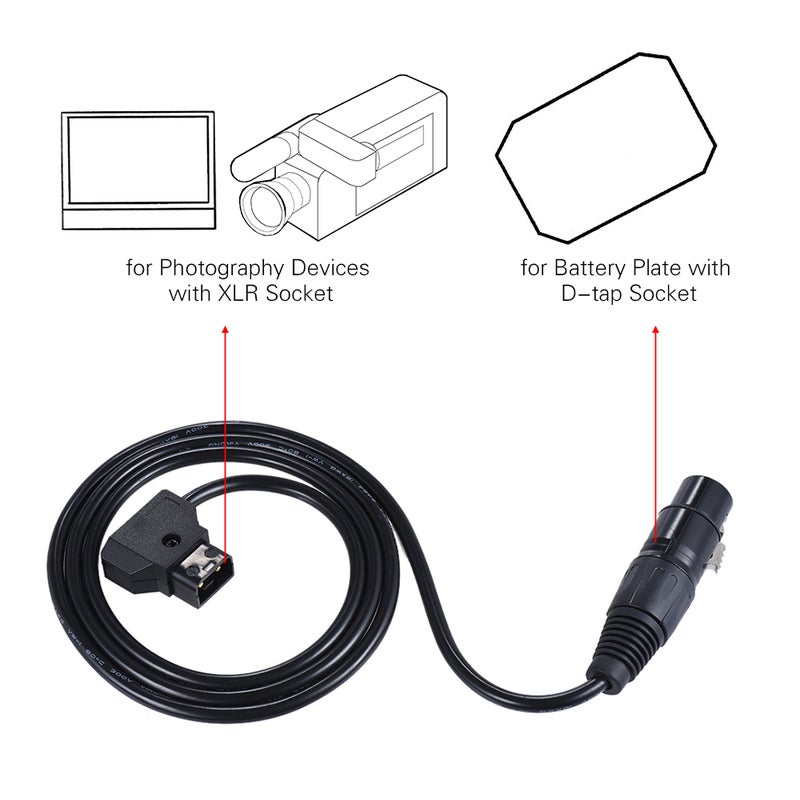 100cm / 3.3ft D-Tap Male To XLR 4-Pin Female Adapter Power Supply Cable Cord For V-mount Battery Plate Camcorder Monitor Black - Image 2