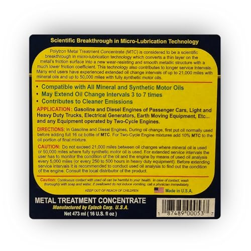 Polytron Metal Treatment Concentrate Oil Additive (MTC) 1/2 Qt (16oz/473ml) Bottle - Military Industrial Grade - Image 2