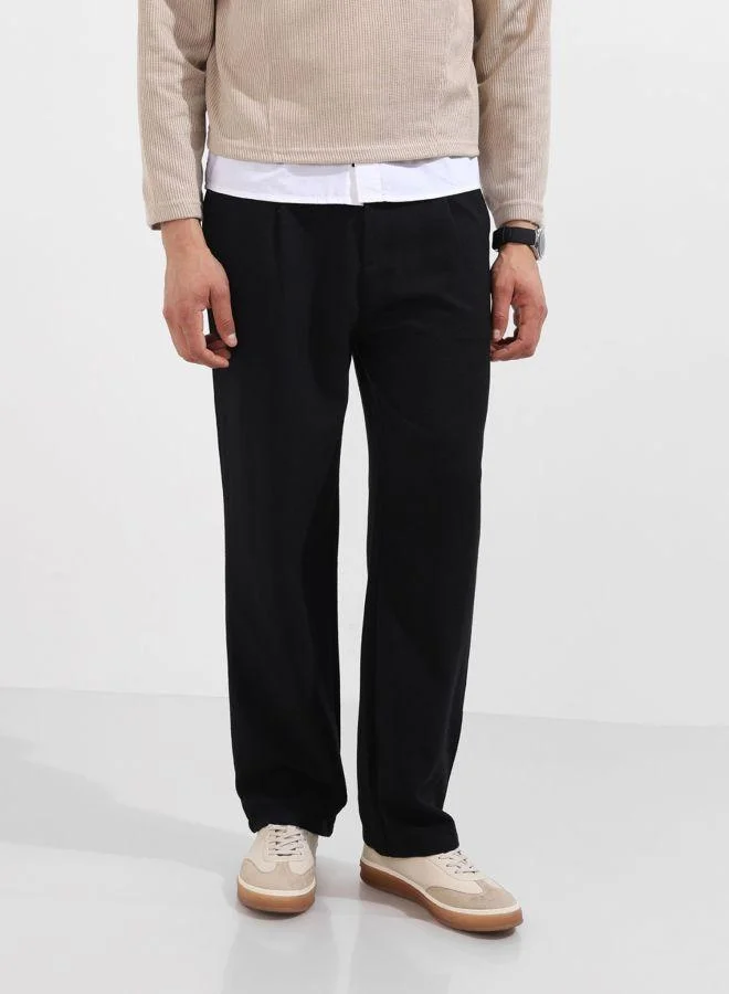 The Indian Garage Co Men Relaxed Fit Textured Side Pocket Mid-Rise Trousers