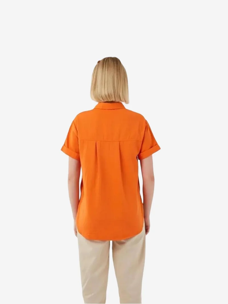 Mixray Bright Orange MIXRAY Short Sleeve Shirt with Pockets for Women | Best Price UAE