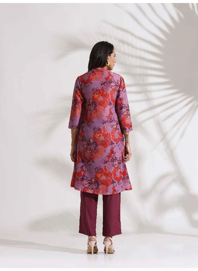 trueBrowns Purple Print Kurta Co-ord Set
