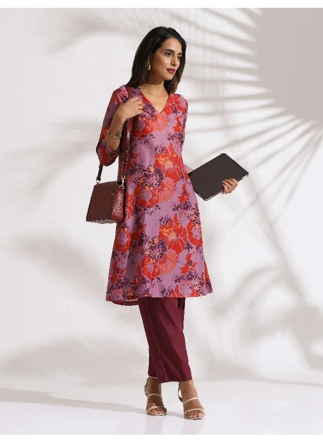 trueBrowns Purple Print Kurta Co-ord Set