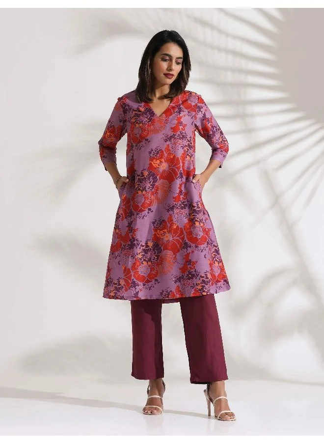 trueBrowns Purple Print Kurta Co-ord Set