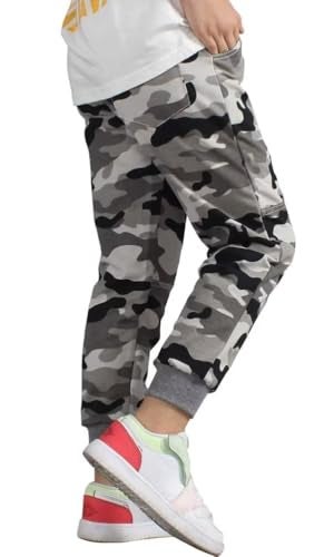 BINPAW Boys Cotton Camo Printed Drawstring Jogger Sweatpants with Pockets, Camo Grey, 8T-9T(8-9 Years)=Tag 140 - Image 4