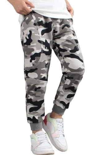 BINPAW Boys Cotton Camo Printed Drawstring Jogger Sweatpants with Pockets, Camo Grey, 8T-9T(8-9 Years)=Tag 140 - Image 3