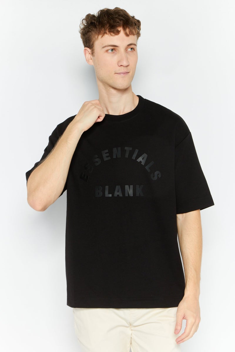 Blank Essentials Men Round Neck Short Sleeves Brand Logo T-Shirt, Black - Image 1