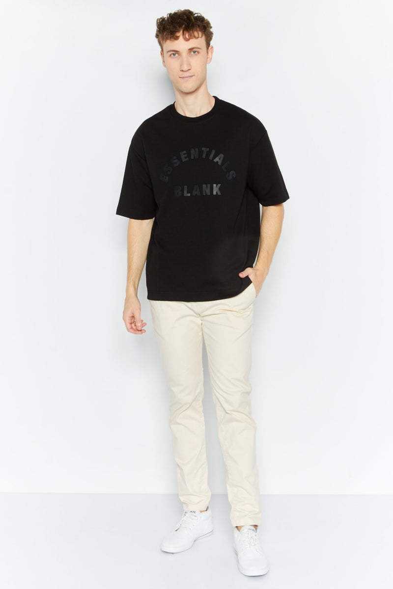 Blank Essentials Men Round Neck Short Sleeves Brand Logo T-Shirt, Black - Image 2