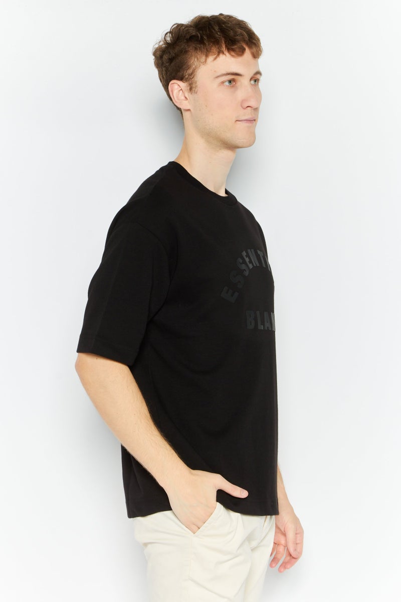 Blank Essentials Men Round Neck Short Sleeves Brand Logo T-Shirt, Black - Image 3