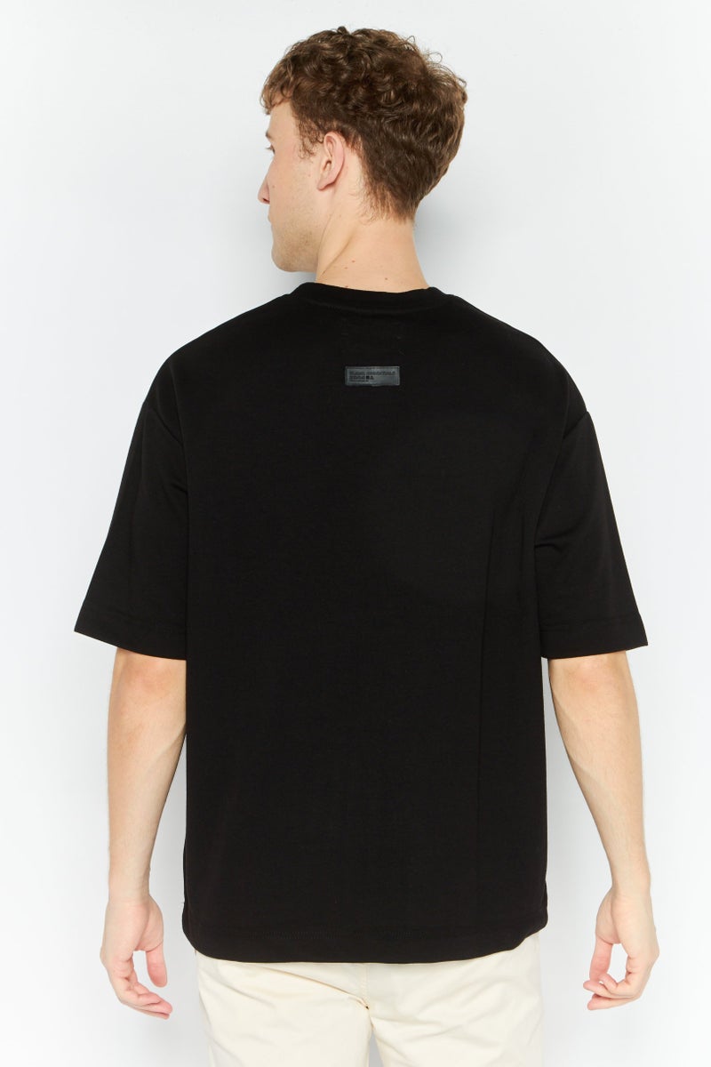 Blank Essentials Men Round Neck Short Sleeves Brand Logo T-Shirt, Black - Image 4