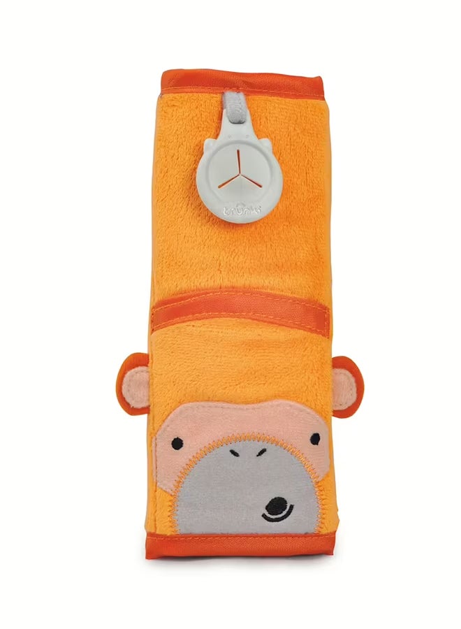 Trunki SnooziHedz Milo Monkey Orange Seat Belt Pad for Kids, Soft Seatbelt Shoulder Cover for Car Seats, Prams and Travel Comfort - Image 1