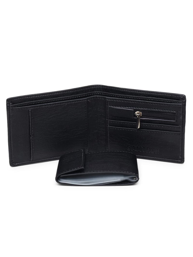 SAMTROH Men's PU Leather Wallet | 2 Card Slots, 6 ID Slots, 2 Currency Compartments & 2 Secret Pockets | Bi-Fold Wallet with Zipper Coin Pocket for Everyday Use | Ideal Purse for Boys and Men (Black) - Image 3