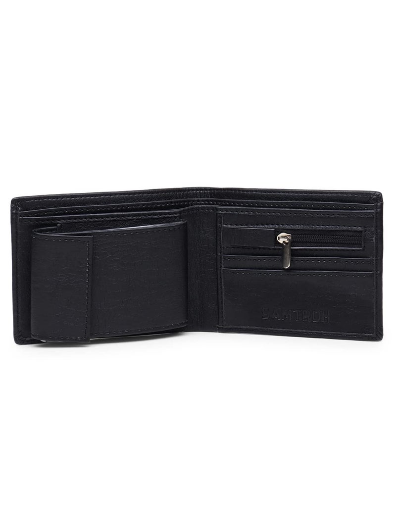 SAMTROH Men's PU Leather Wallet | 2 Card Slots, 6 ID Slots, 2 Currency Compartments & 2 Secret Pockets | Bi-Fold Wallet with Zipper Coin Pocket for Everyday Use | Ideal Purse for Boys and Men (Black) - Image 4