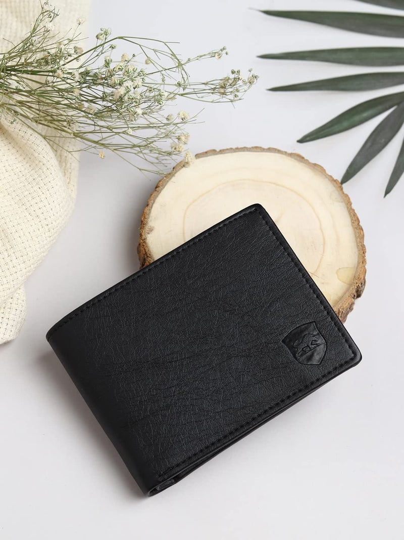 SAMTROH Men's PU Leather Wallet | 2 Card Slots, 6 ID Slots, 2 Currency Compartments & 2 Secret Pockets | Bi-Fold Wallet with Zipper Coin Pocket for Everyday Use | Ideal Purse for Boys and Men (Black) - Image 2