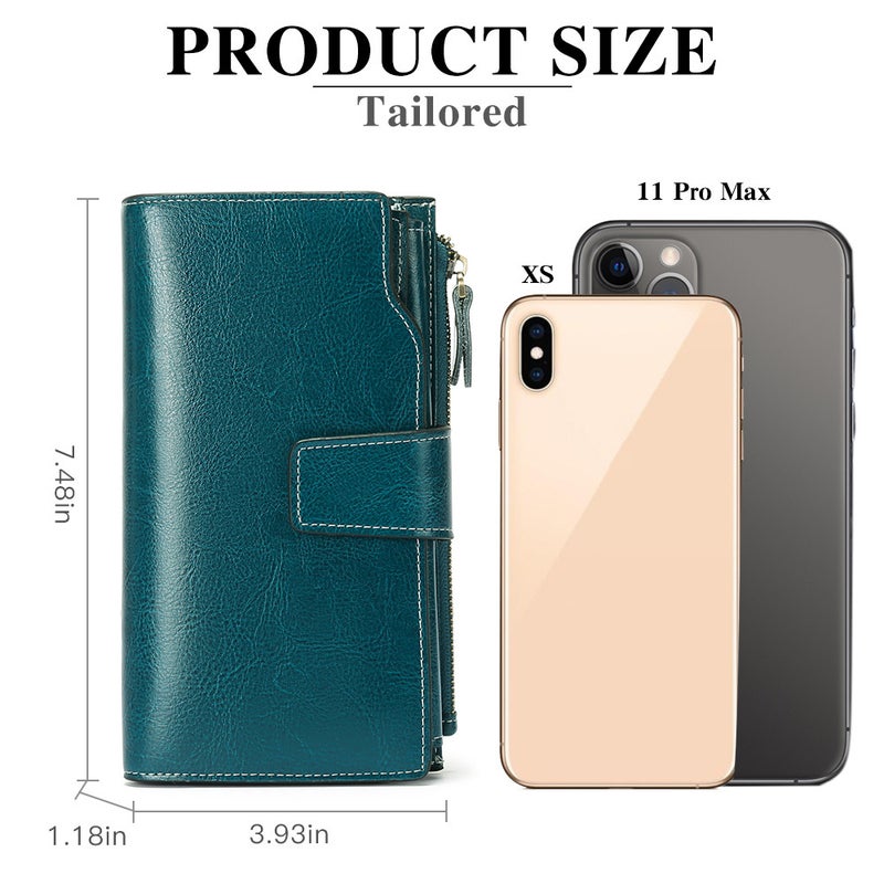 Women's Long Wallet with Oiled Wax Finish, Multi-card Holder, RFID Blocking - Image 3