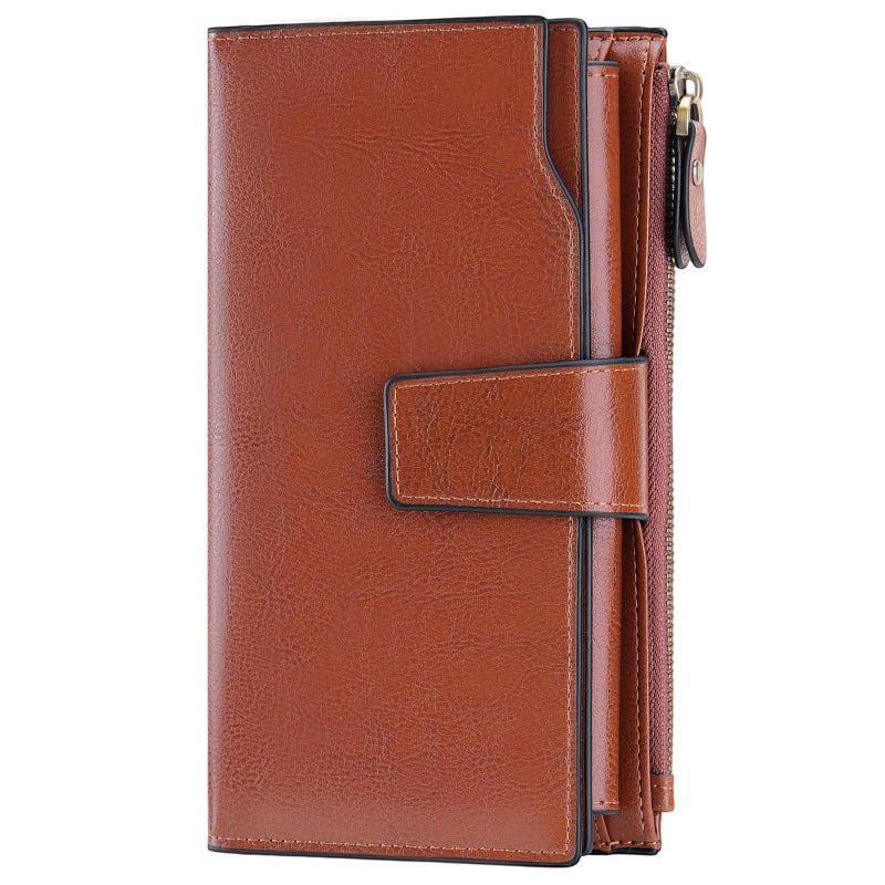 Women's Long Wallet with Oiled Wax Finish, Multi-card Holder, RFID Blocking - Image 5