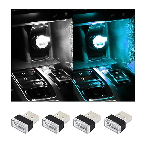 Augeny 4 PCS USB LED Car Interior Atmosphere Lamp Plugin USB Decor Night Light Portable Auto Ambient Lighting Kit Universal Vehicle Interior Accessories for Most Cars White Ice Blue - Image 1