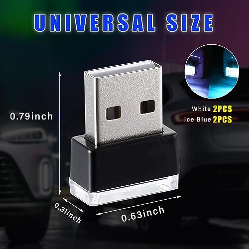 Augeny 4 PCS USB LED Car Interior Atmosphere Lamp Plugin USB Decor Night Light Portable Auto Ambient Lighting Kit Universal Vehicle Interior Accessories for Most Cars White Ice Blue - Image 3
