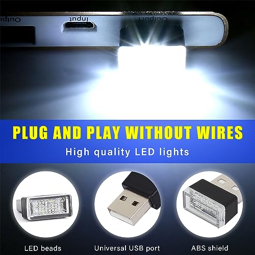Augeny 4 PCS USB LED Car Interior Atmosphere Lamp Plugin USB Decor Night Light Portable Auto Ambient Lighting Kit Universal Vehicle Interior Accessories for Most Cars White Ice Blue - Image 5