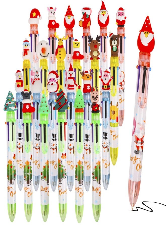 LOKIPA Christmas Multicolor Ballpoint Pen, 24PCS 6 In 1 Christmas Ballpoint Pens 4 Colors Retractable Ballpoint Pens for Christmas Party School Office（Random Style） - Image 1