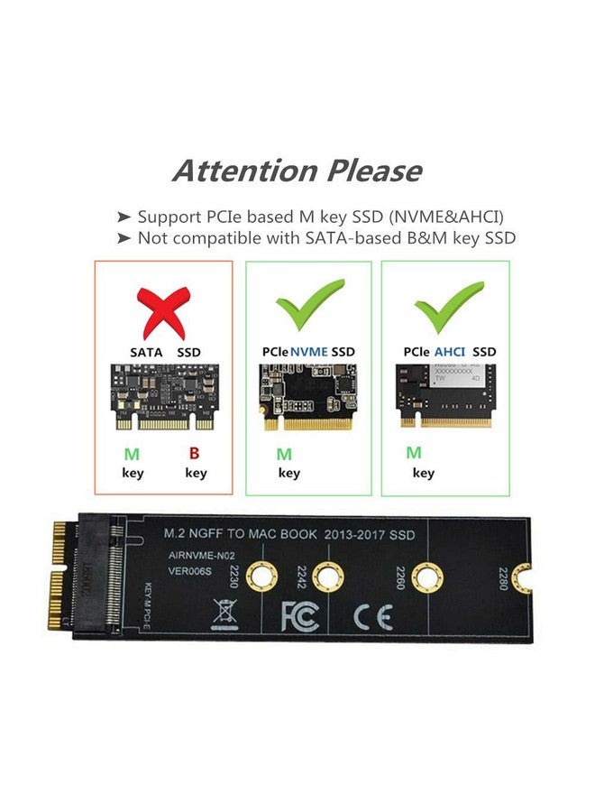 Sensico M.2 NVME SSD Convert Adapter Card for MacBook Air Pro Retina (Year 2013-2017), NVME/AHCI SSD Upgraded Kit for A1465 A1466 A1398 A1502 (Black Long Adapter) - Image 2