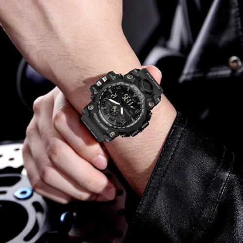 FANMIS Mens Military Multifunction Digital Watches 50M Water Resistant Electronic 7 Color LED Backlight Black Sports Watch (Black) - Image 4