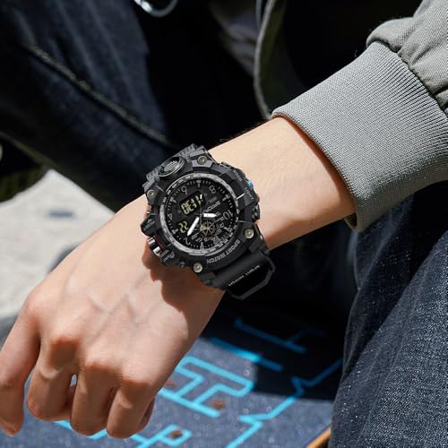 FANMIS Mens Military Multifunction Digital Watches 50M Water Resistant Electronic 7 Color LED Backlight Black Sports Watch (Black) - Image 3