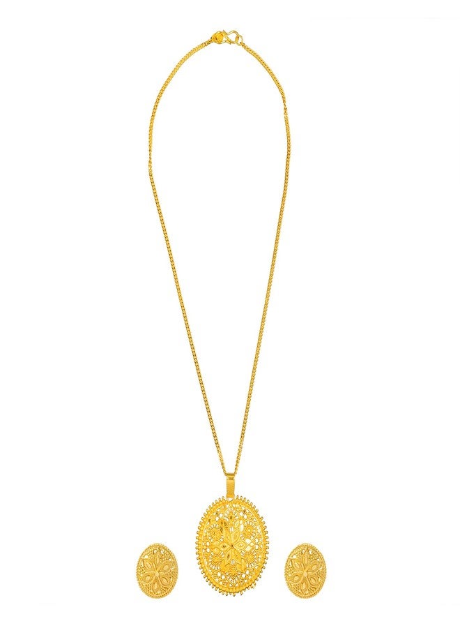 Bodha Traditional Indian Traditional Gold Plated Large Size Forming One Gram Gold Haram Pendant Necklace Set for Women (SJN_172) - Image 3