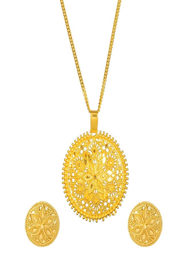Bodha Traditional Indian Traditional Gold Plated Large Size Forming One Gram Gold Haram Pendant Necklace Set for Women (SJN_172) - Image 1