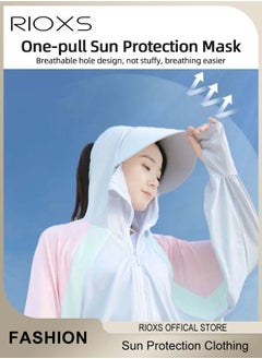 RIOXS Women's UPF 50+ Sun Protection Clothing, Outdoor Lightweight Full Zip Hoodie Jacket with Face Mask Design, Comfy Breathable Long Sleeve Coat with Thumbholes and Large Brim, Suitable for Daily Wear, Sports Training, Hiking, Fishing, Climbing or Other Outdoor Activities  - Image 3