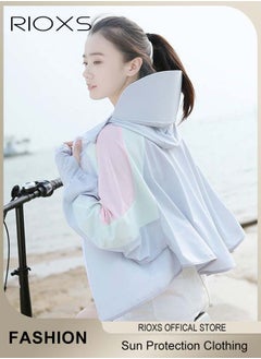 RIOXS Women's UPF 50+ Sun Protection Clothing, Outdoor Lightweight Full Zip Hoodie Jacket with Face Mask Design, Comfy Breathable Long Sleeve Coat with Thumbholes and Large Brim, Suitable for Daily Wear, Sports Training, Hiking, Fishing, Climbing or Other Outdoor Activities  - Image 2