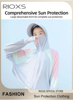 RIOXS Women's UPF 50+ Sun Protection Clothing, Outdoor Lightweight Full Zip Hoodie Jacket with Face Mask Design, Comfy Breathable Long Sleeve Coat with Thumbholes and Large Brim, Suitable for Daily Wear, Sports Training, Hiking, Fishing, Climbing or Other Outdoor Activities  - Image 4