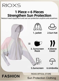 RIOXS Women's UPF 50+ Sun Protection Clothing, Outdoor Lightweight Full Zip Hoodie Jacket with Face Mask Design, Comfy Breathable Long Sleeve Coat with Thumbholes and Large Brim, Suitable for Daily Wear, Sports Training, Hiking, Fishing, Climbing or Other Outdoor Activities  - Image 5