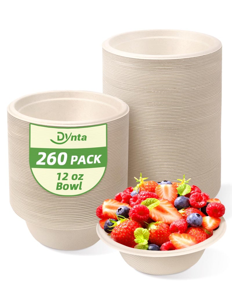 Dynta Paper Bowls 260 Pcs 12oz Compostable EcoFriendly Disposable Soup Heavy Duty Bulk Small Salad bowls for Parties Picnic Natural Brown - Image 3