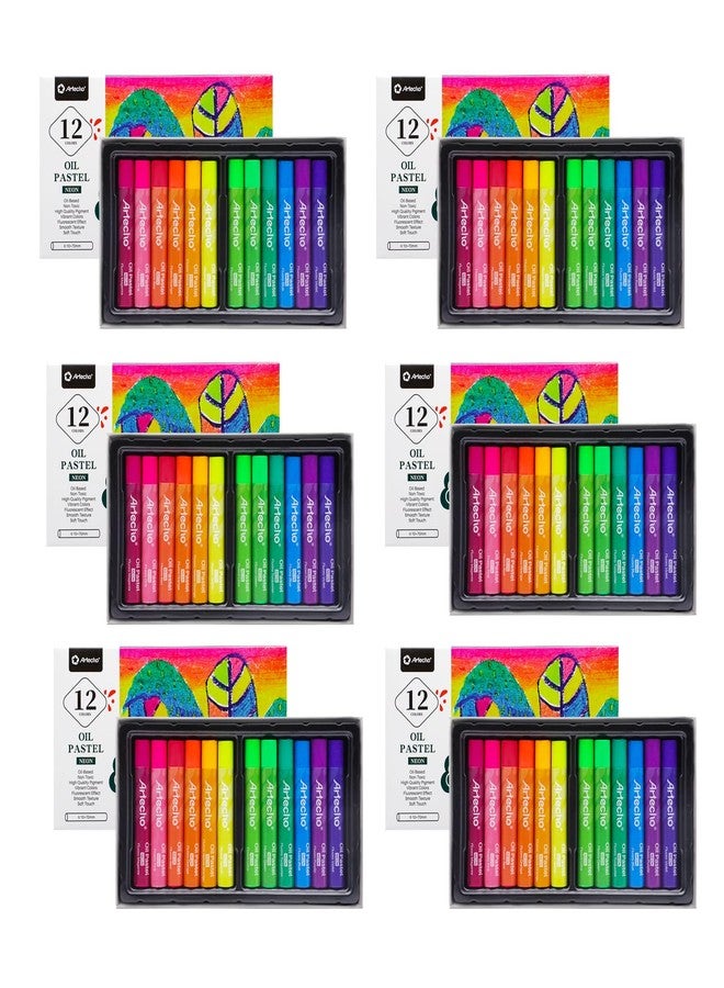 Artecho 72PCS Neon Oil Pastels Set of 12 Colors 6 Packs, Soft Oil Pastels for Art Painting, Drawing, Blending, Art Supplies for Artists, Beginners, Students, Teacher (10 x 70 mm) - Image 1