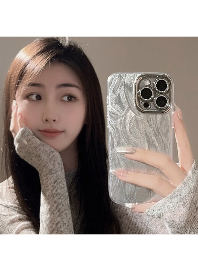 Fine Hole Feather Yarn Case For Ip16promax Silver IMD Fox Tail Pattern 15Pro Drop-resistant All-inclusive Phone Case-Color:Fine Hole Feather Yarn [bare Shell-no Packaging]-Applicable Models:For Apple Xr