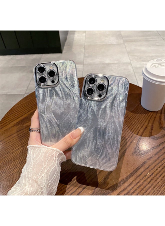 Fine Hole Feather Yarn Case For Ip16promax Silver IMD Fox Tail Pattern 15Pro Drop-resistant All-inclusive Phone Case-Color:Fine Hole Feather Yarn [bare Shell-no Packaging]-Applicable Models:For Apple Xr