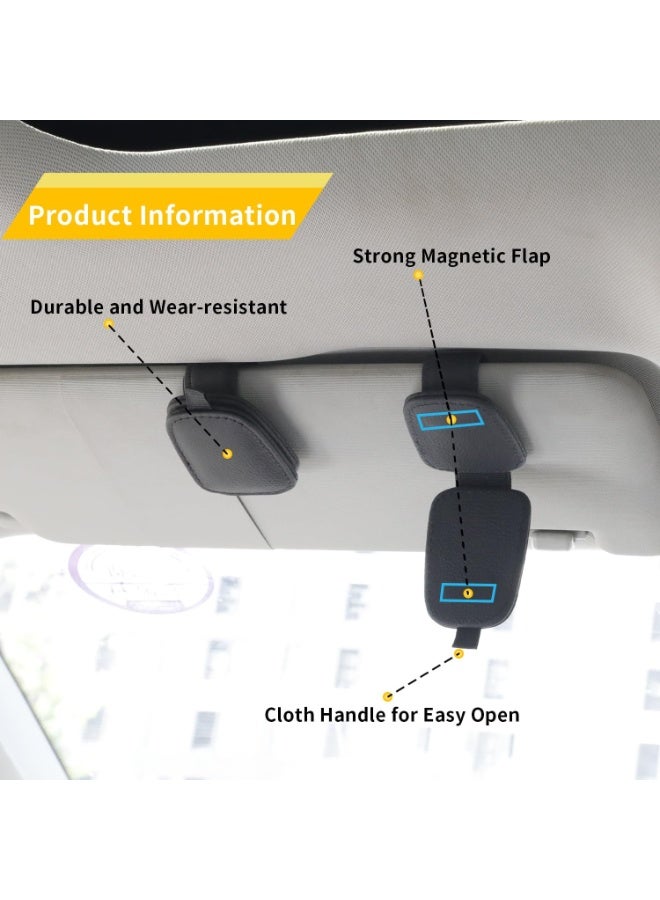 Generic 2 Packs Sunglasses Holders for Car Visor - Magnetic Leather Sunglasses Holder and Ticket Card Clip - Car Visor Accessories (Black)  - Image 5