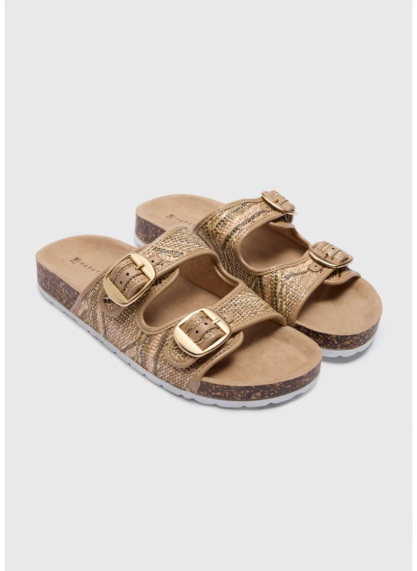Matalan Brown Raffia Double Buckle Sandal