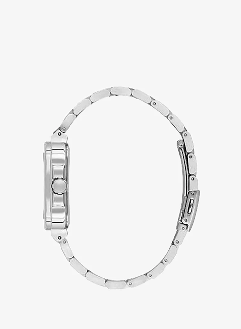 Daniel Klein Men's Stainless Steel Silver Brass Case Analog Blue Square Emboss Dial Japanese Quartz Premium 50 Meters Water Resistant