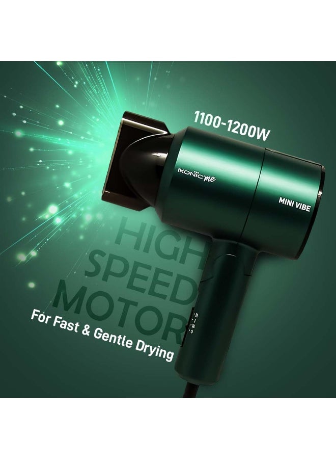 أي كونيك مجفف شعر أيكونيك ميني فايب، لون زمردي، 1200 واط مع إعدادين للسرعة، وظيفة الهواء البارد، مقبض قابل للطي، حماية من الحرارة الزائدة، تصميم مدمج مناسب للسفر، مناسب لجميع أنواع الشعر - Image 2