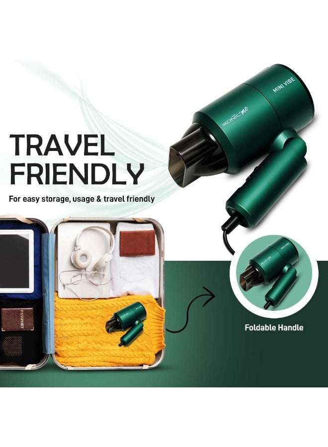 أي كونيك مجفف شعر أيكونيك ميني فايب، لون زمردي، 1200 واط مع إعدادين للسرعة، وظيفة الهواء البارد، مقبض قابل للطي، حماية من الحرارة الزائدة، تصميم مدمج مناسب للسفر، مناسب لجميع أنواع الشعر - Image 3